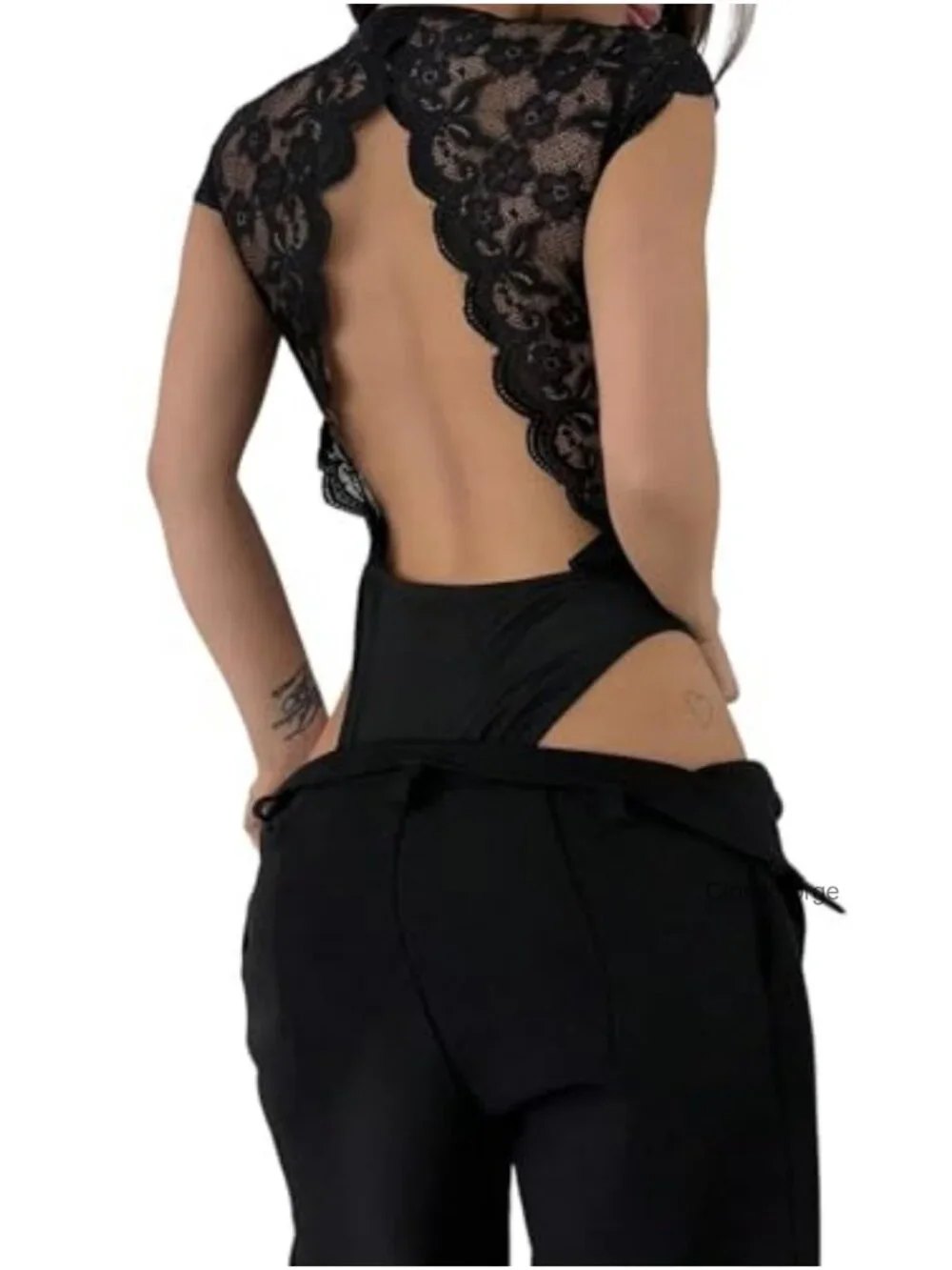 Lace Trim Backless Deep V Bodysuit Date Night Romper